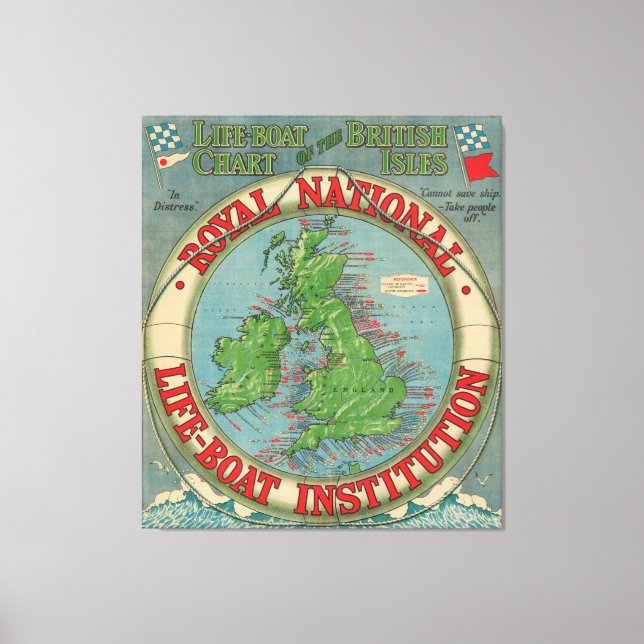 Impressão Em Tela Mapa das Ilhas Britânicas - Plano Life-Boat (Frente)