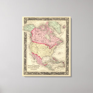 Impressão Em Tela Mapa de America do Norte