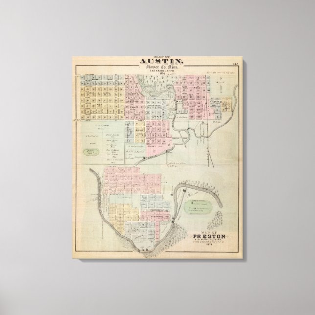 Impressão Em Tela Mapa de Austin, Condado de Mower, Minnesota (Frente)