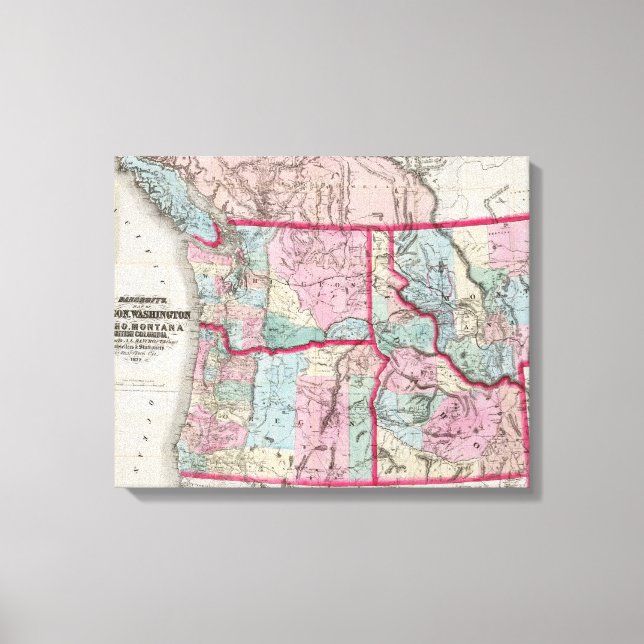 Impressão Em Tela Mapa de Bancroft em Oregon, Washington, Idaho (Frente)