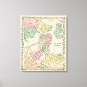 Impressão Em Tela Mapa de Boston e de cidades adjacentes