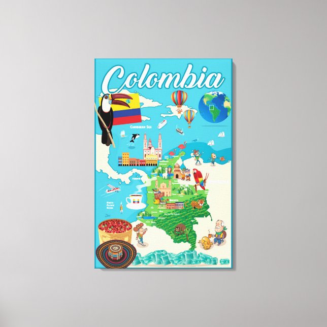 Impressão Em Tela Mapa de Cartoons da Colômbia (Frente)