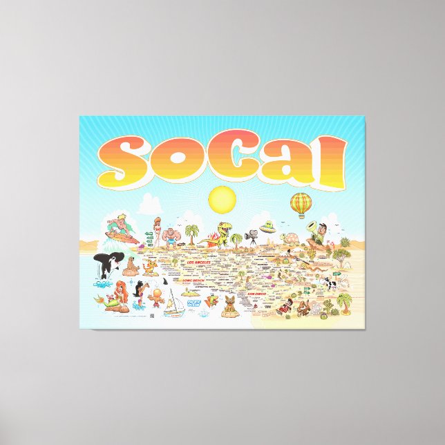 Impressão Em Tela Mapa de Cartoons SoCal (Frente)