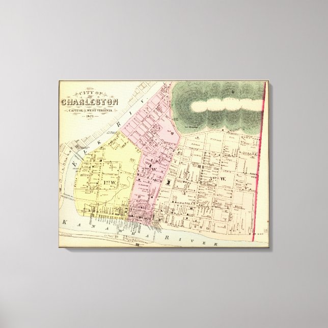 Impressão Em Tela Mapa de Charleston, Virgínia Ocidental (Frente)
