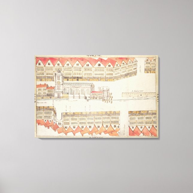 Impressão Em Tela Mapa de Cheapside, Londres, 1585 (Frente)