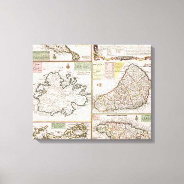 Impressão Em Tela Mapa de Colônias Inglesas na Caribe, pub. (Frente)