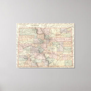 Impressão Em Tela Mapa de Colorado com cidades e condados (1891)