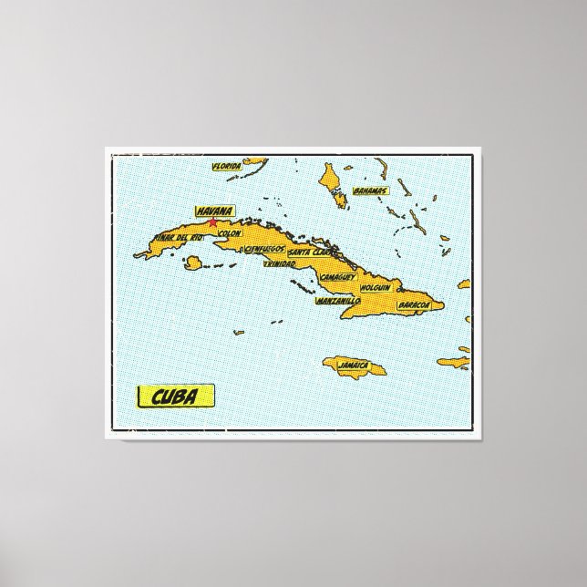 Impressão Em Tela Mapa de Cuba de Quadrinhos Antigos (Frente)
