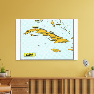 Impressão Em Tela Mapa de Cuba de Quadrinhos Antigos