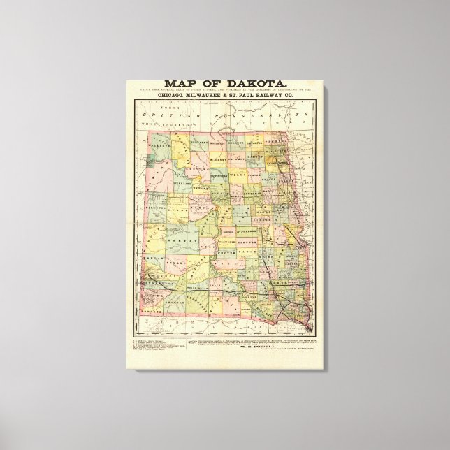 Impressão Em Tela Mapa de Dakota (Frente)