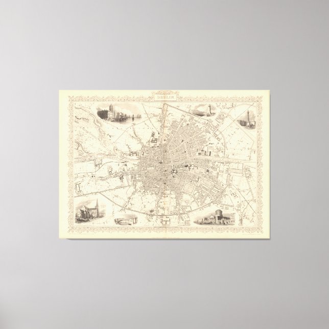 Impressão Em Tela Mapa de Dublin, Irlanda (Frente)