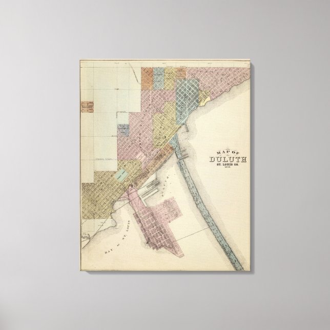 Impressão Em Tela Mapa de Duluth, Ruas. Condado de Louis, Minnesota (Frente)