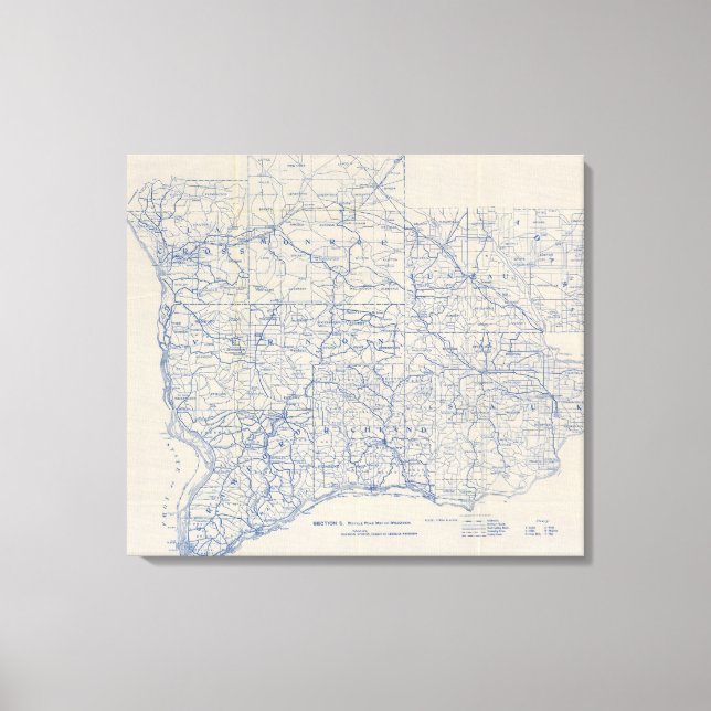 Impressão Em Tela Mapa de Estradas Bicicletas de Wisconsin (Frente)