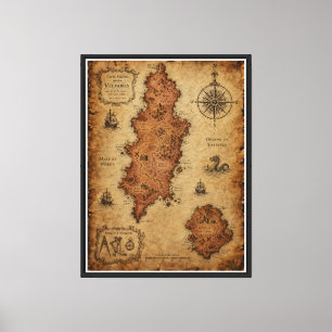 Impressão Em Tela Mapa de Fantasia Antigo — Ilha de Velmoris