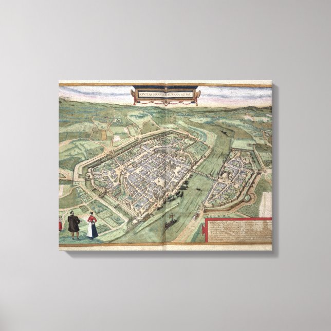 Impressão Em Tela Mapa de Frankfurt, de Civitates Orbis Terrarum (Frente)