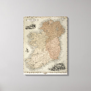 Impressão Em Tela Mapa de Ireland, c.1850 publicado (en mão-colorid