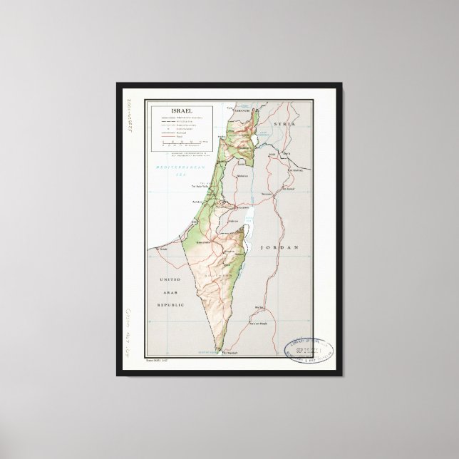 Impressão Em Tela Mapa de Israel (1967) (Frente)