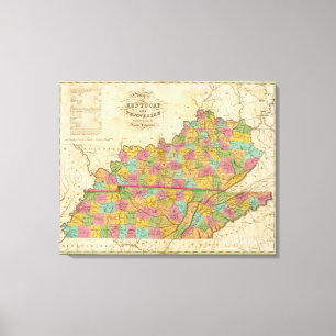 Impressão Em Tela Mapa de Kentucky e Tennessee