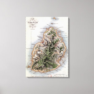 Impressão Em Tela Mapa de Maurícia, ilustração 'Paul e Virginie