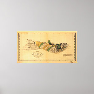 Impressão Em Tela Mapa de Molokai, Ilha do Havaí (1897)