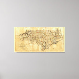 Impressão Em Tela Mapa de North Carolina (1808)
