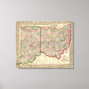 Impressão Em Tela Mapa de Ohio, Indiana por Mitchell