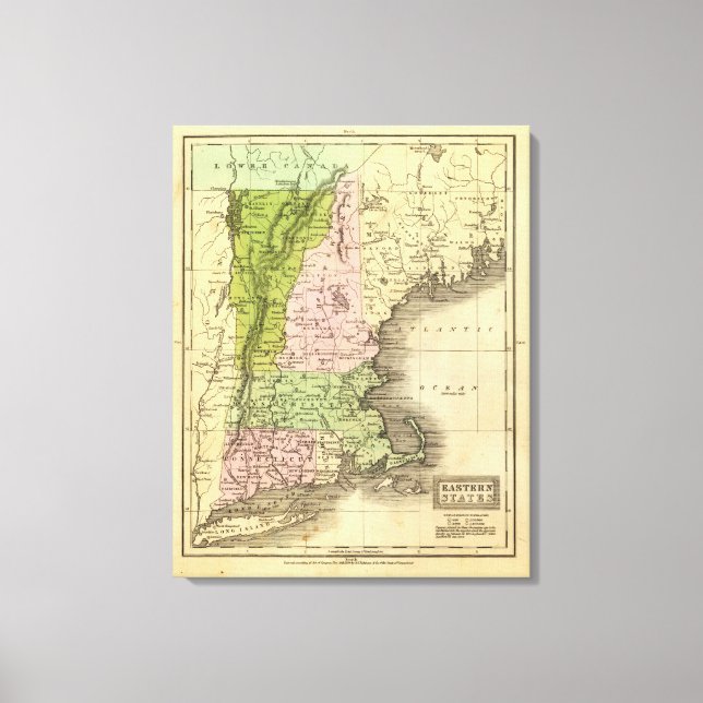 Impressão Em Tela Mapa de Olney para os Estados do Leste (Frente)