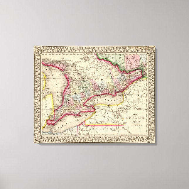 Impressão Em Tela Mapa de Ontario por Mitchell (Frente)