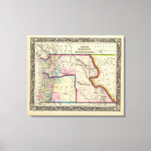 Impressão Em Tela Mapa de Oregon, Washington