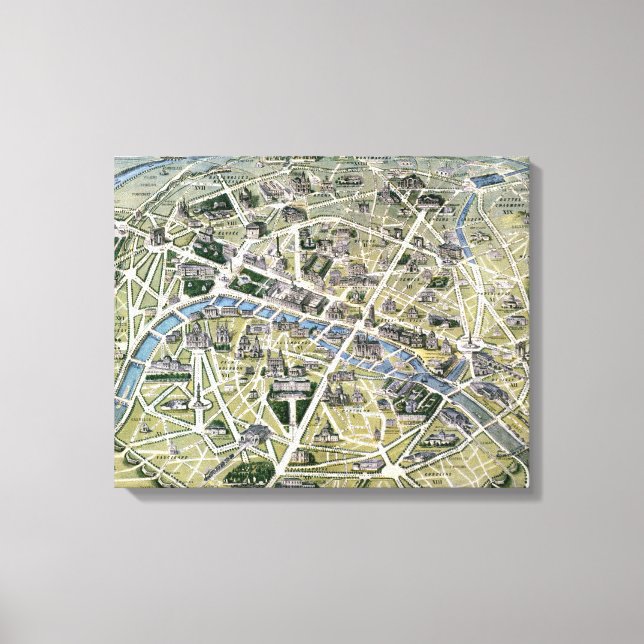 Impressão Em Tela Mapa de Paris durante as "Grands Travaux" (Frente)