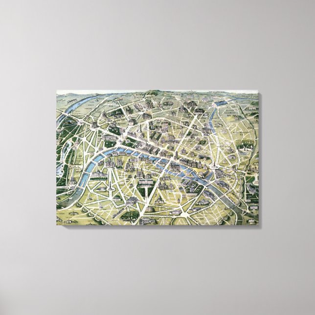 Impressão Em Tela Mapa de Paris durante as "Grands Travaux" (Frente)
