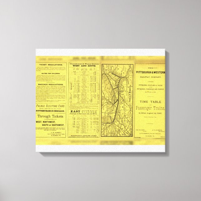 Impressão Em Tela Mapa de Pittsburgh e da ferrovia ocidental (Frente)