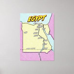 Impressão Em Tela Mapa de pop Art Ilustrado no Egito