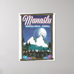 Impressão Em Tela Mapa de posteres de viagens para Manaslu Himalayas
