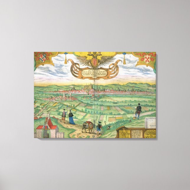 Impressão Em Tela Mapa de Regensburg, de Civitates Orbis Terrarum (Frente)