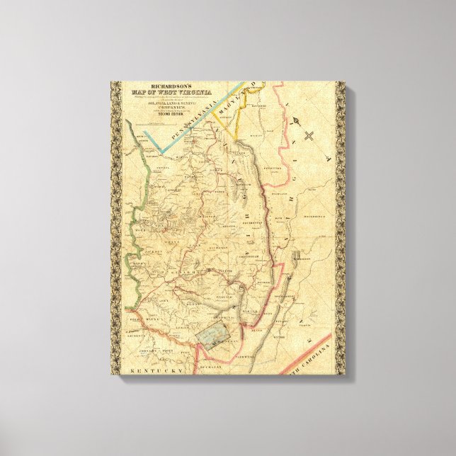 Impressão Em Tela Mapa de Richardson da Virgínia Ocidental (Frente)