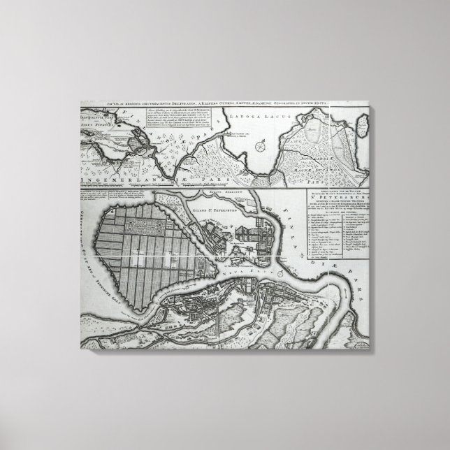 Impressão Em Tela Mapa de Ruas.Petersburgo, c.1750 (Frente)