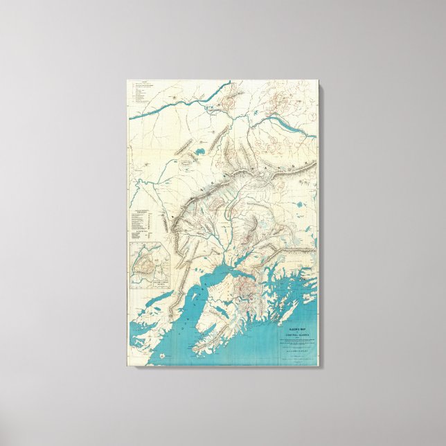 Impressão Em Tela Mapa de Sleem do Alasca Central (Frente)