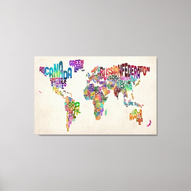 Impressão Em Tela Mapa de texto do mundo (Frente)