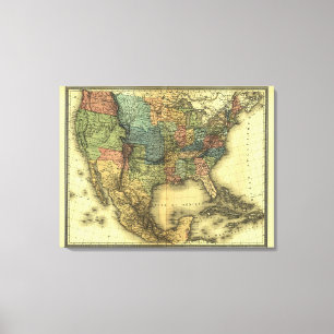 Impressão Em Tela Mapa de Thunot Duvotenay 1848: Etats-Unis & Mexiq