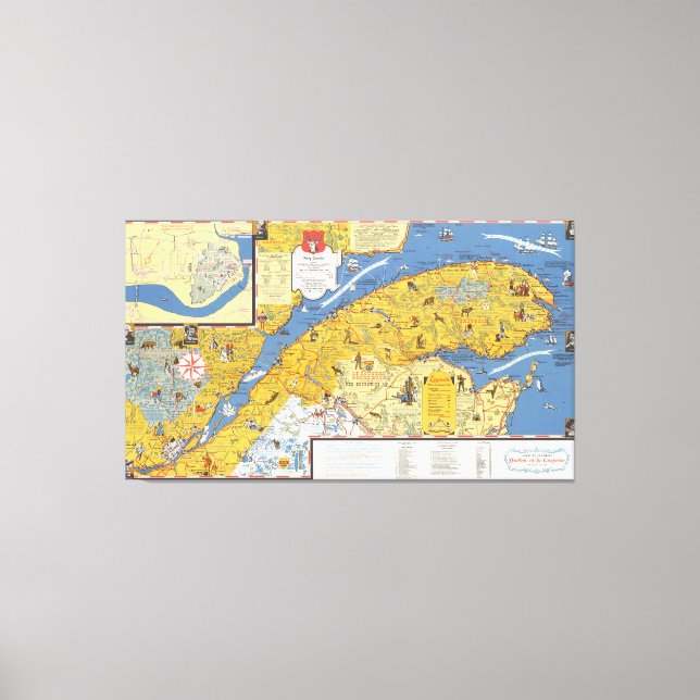Impressão Em Tela Mapa de Vacanes, Quebec, Gaspesie (Canadá) (Frente)