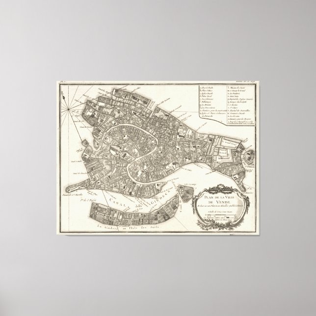 Impressão Em Tela Mapa de Veneza Itália (1764) (Frente)