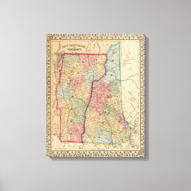 Impressão Em Tela Mapa de Vermont por Mitchell (Frente)