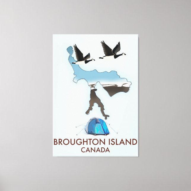 Impressão Em Tela mapa de viagem da ilha Broughton Canadá (Frente)
