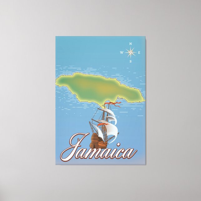 Impressão Em Tela Mapa de viagem da ilha jamaicana (Frente)