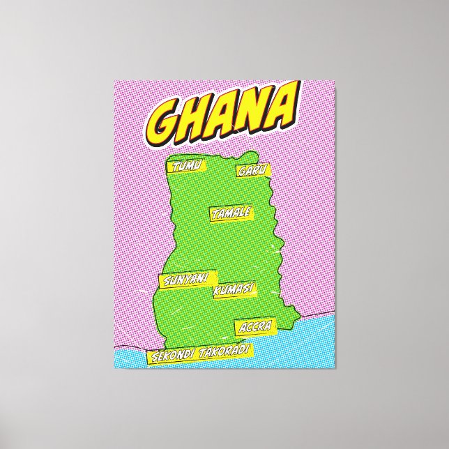 Impressão Em Tela Mapa de viagem de Gana (Frente)