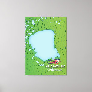 Impressão Em Tela mapa de viagem de Mille Lacs Lake Minnesota.