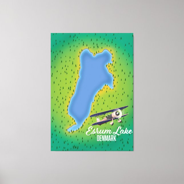 Impressão Em Tela Mapa de viagem do Lago Esrum Dinamarca (Frente)
