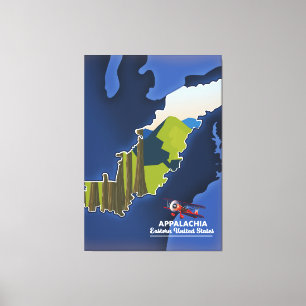 Impressão Em Tela mapa de viagem dos Apalaches no leste dos Estados 