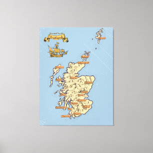 Impressão Em Tela Mapa de viagem ilustrado da Escócia